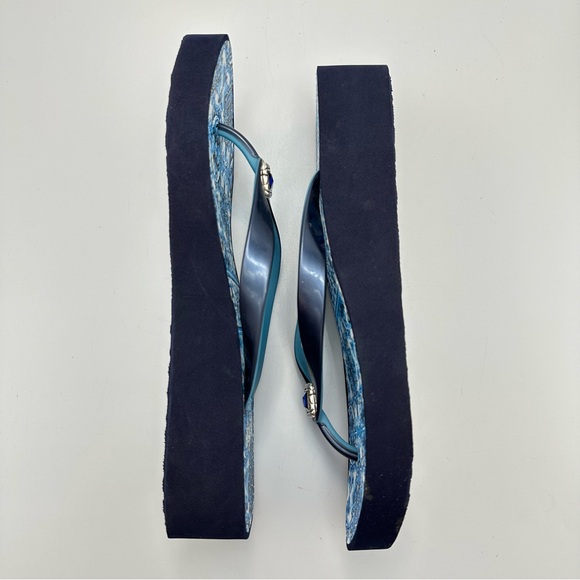 Brighton Blue Bella Capri Tiles Ink Flip Flop Wedge Rhinestone Womens Size 9 - Picture 9 of 12